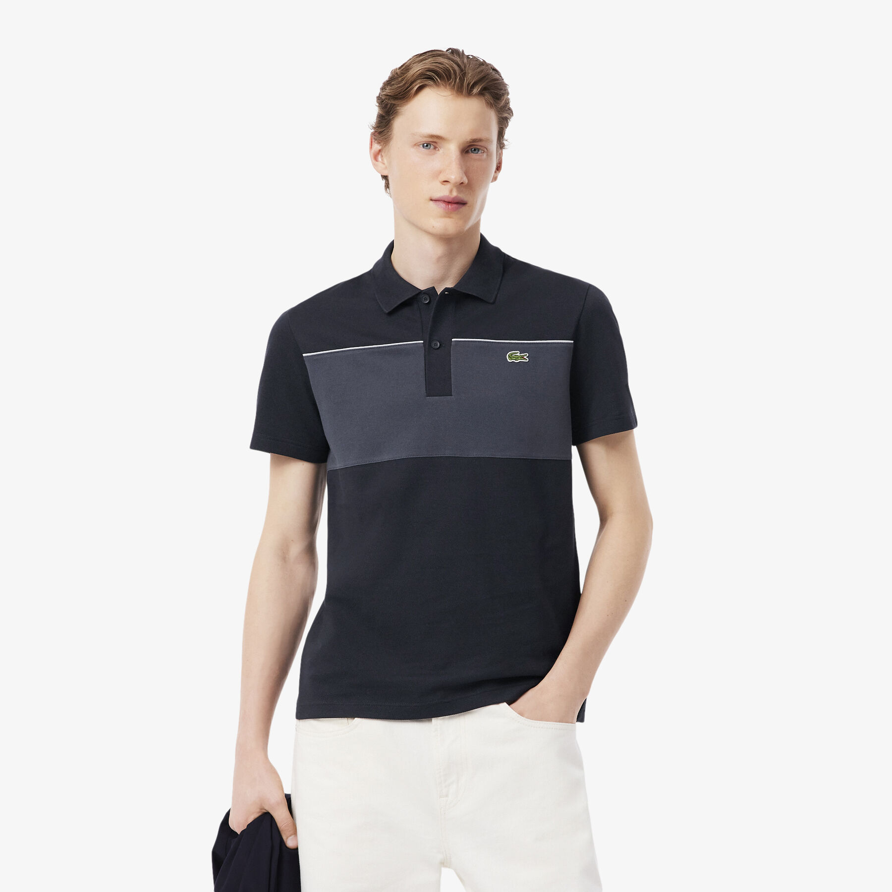 lacoste regular fit colour block pique polo shirt
