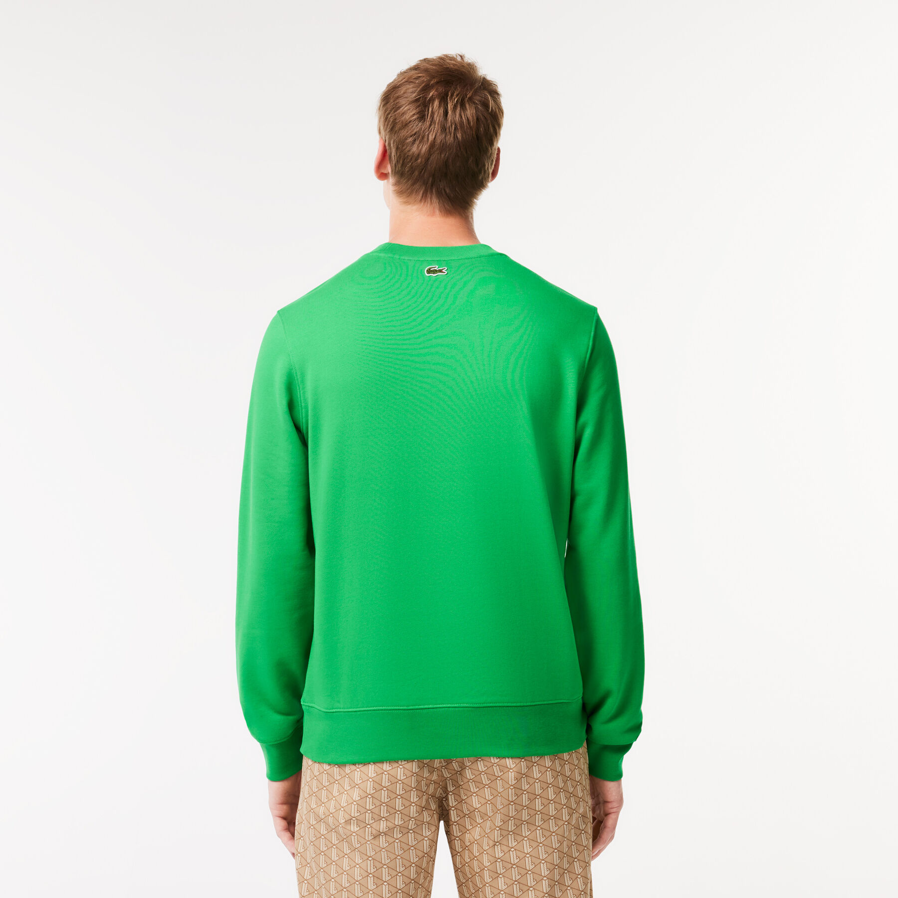 lacoste loose fit monogram print fleece sweatshirt