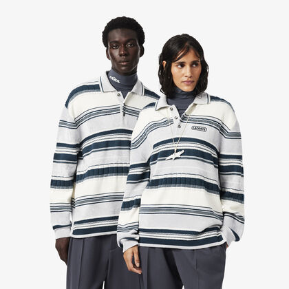 لاكوست runway textured striped polo collar sweater