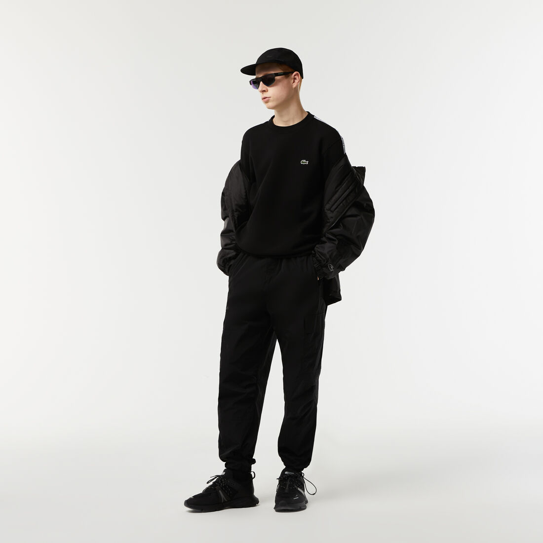 هودي رياضي بطبعة Lacoste Men's Classic Fit Logo Stripe Flannel Jogger Sweatshirt - SH5073-00-031