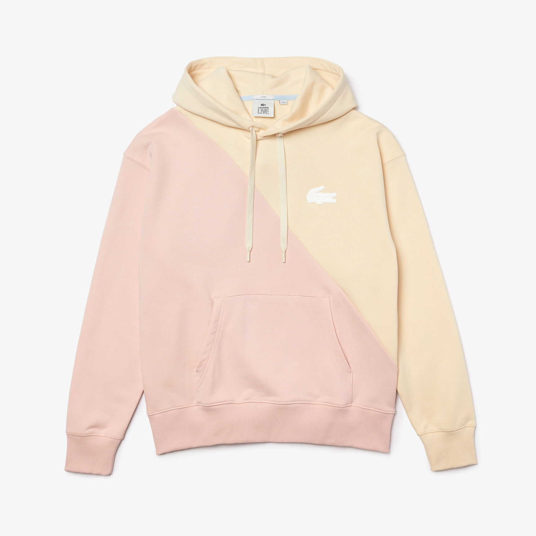 سويت شيرت صوف مزدوج اللون بغطاء رأس وقصة فضفاضة للجنسين مجموعة Lacoste LIVE