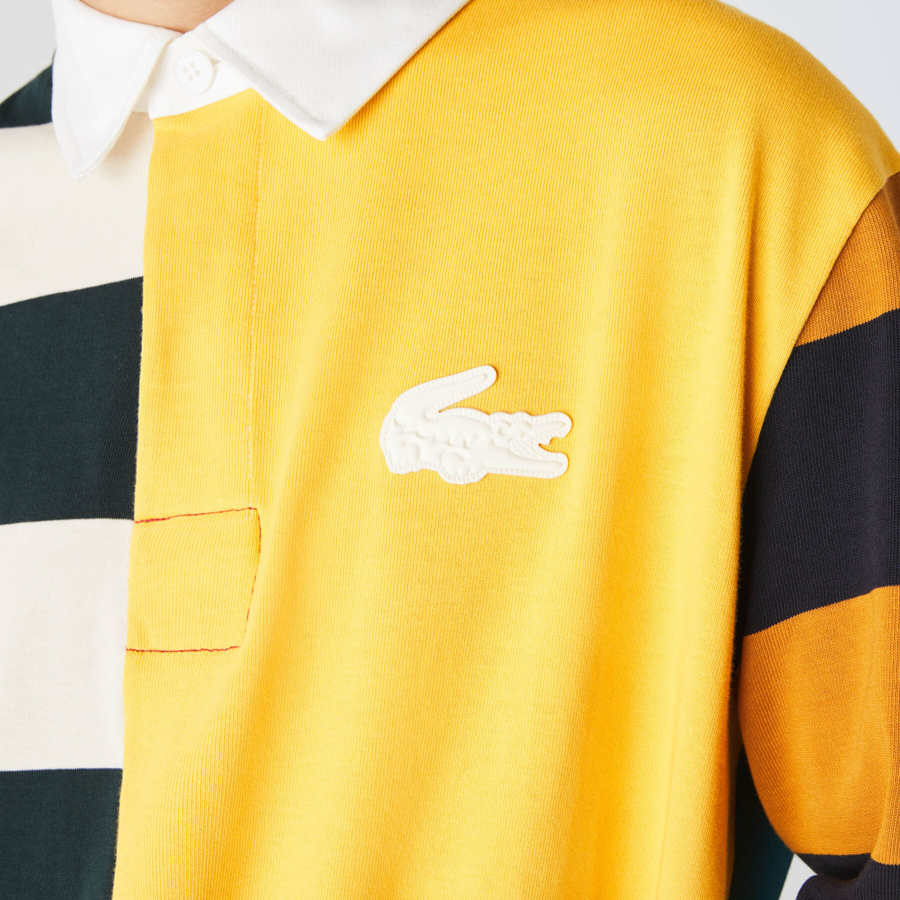 men s lacoste live loose fit colourblock cotton rugby style polo shirt