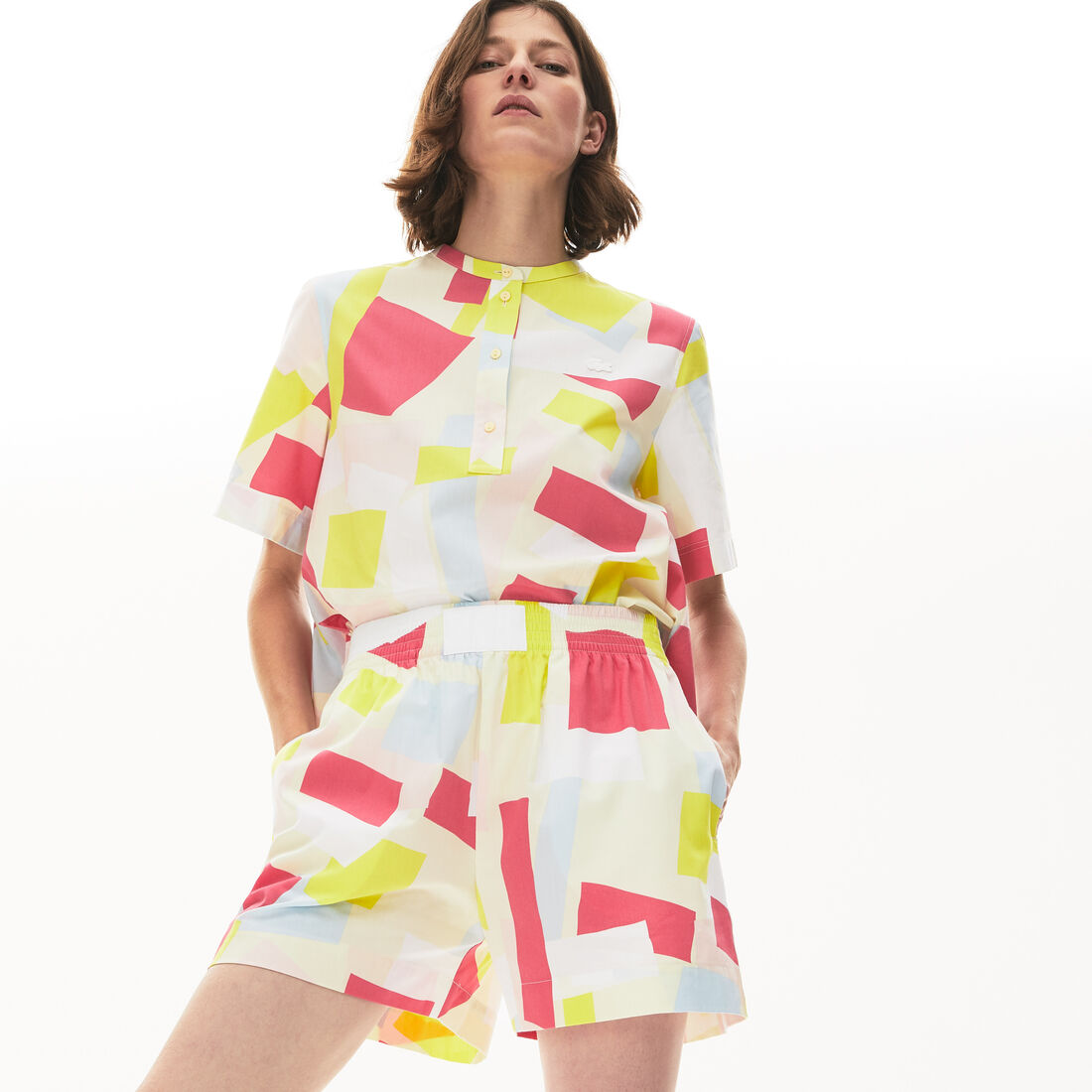 سروال للسيدات قصير ملون من قطن البوبلين