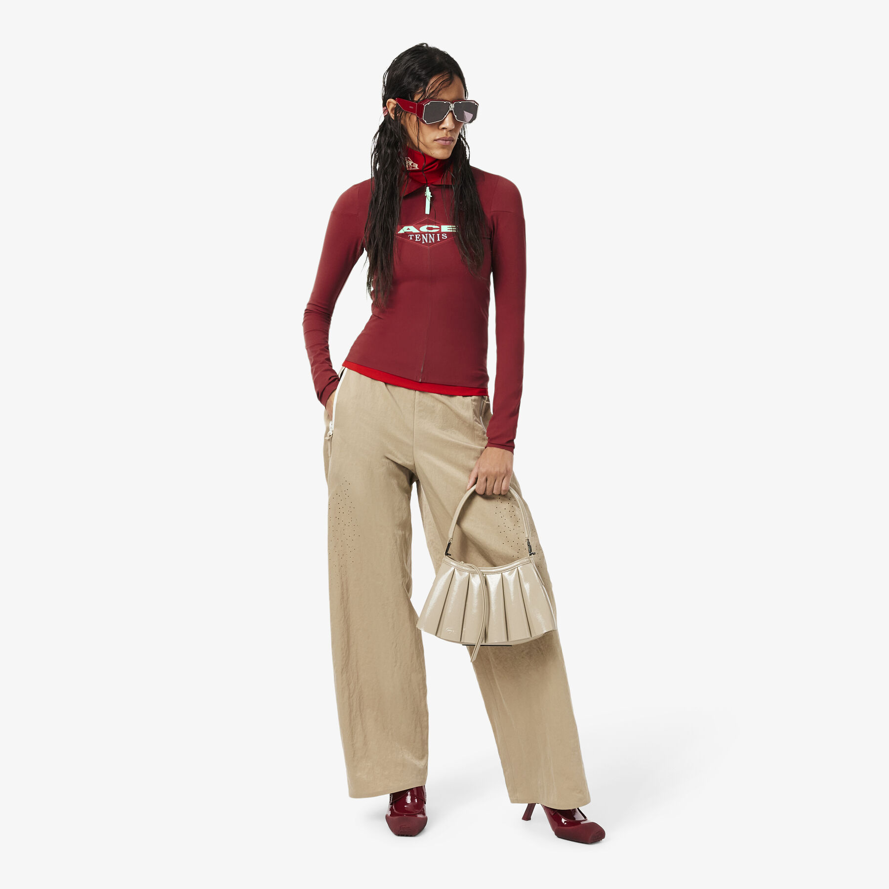 lacoste runway small patent leather lenglen purse
