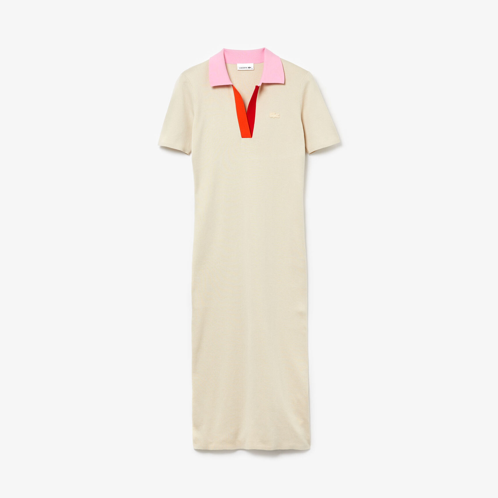 فستان طويل بشكل قميص من القطن المحبوك ثنائي اللون بياقة بولو للنساء فستان طويل بشكل قميص من القطن المحبوك ثنائي اللون بياقة بولو للنساء