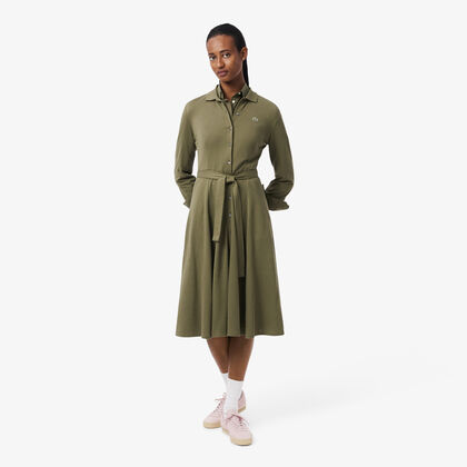 Polo Collar Belted Petit Pique Dress