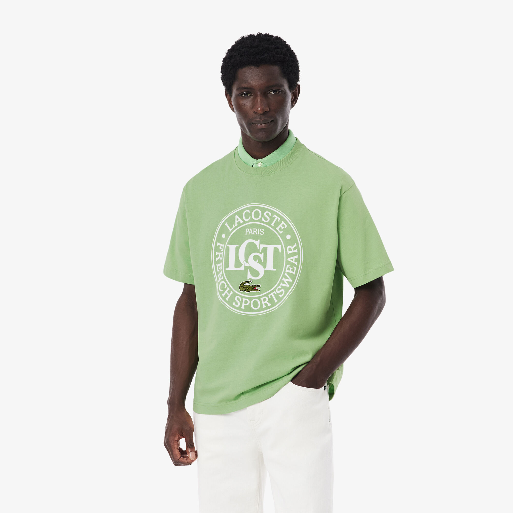 Loose Fit Heavy Cotton Printed T-shirt, Green | LACOSTE UAE