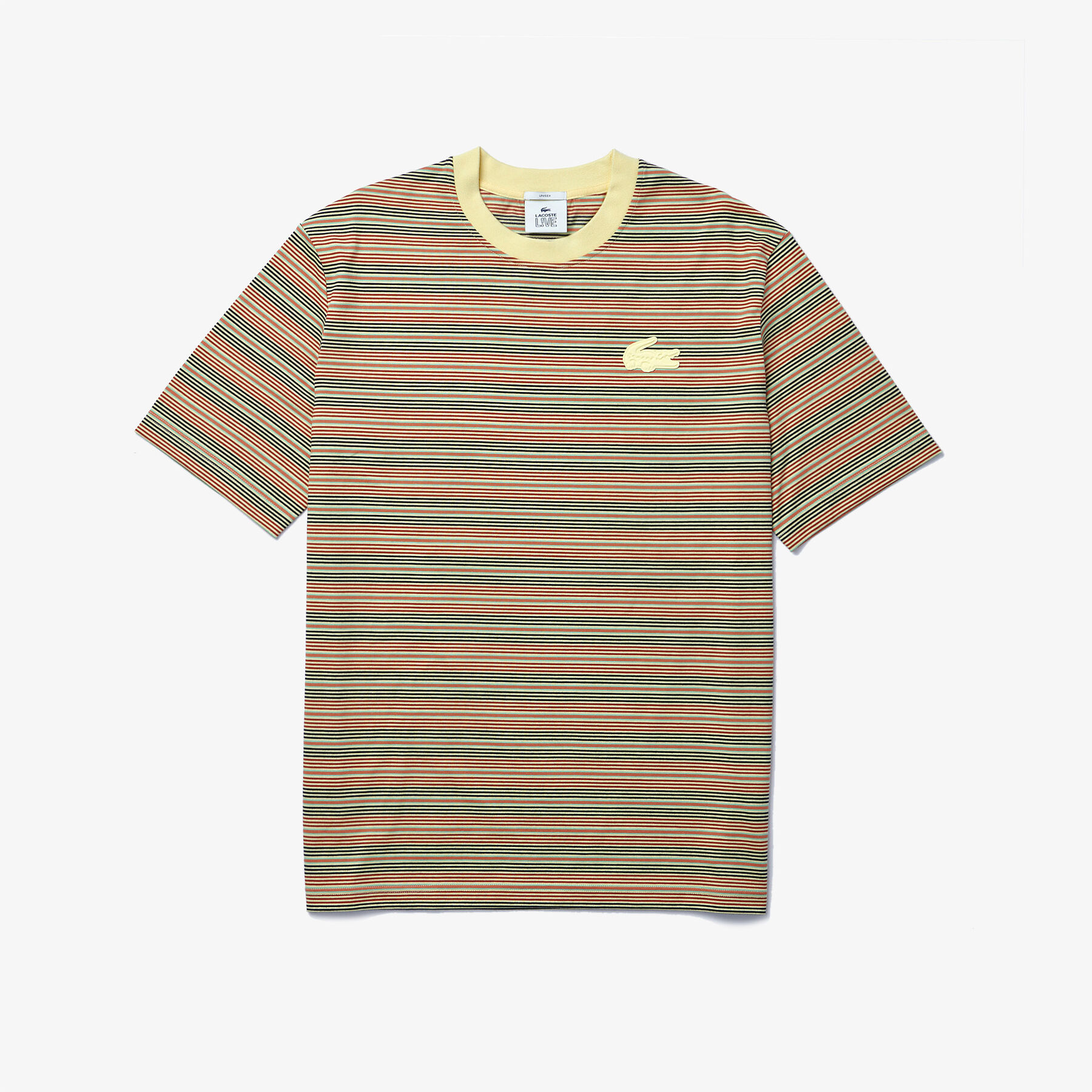 تي شيرت قطني مقلم للجنسين بفتحة رقبة مستديرة وقصة فضفاضة مجموعة Lacoste LIVE لاكوست تي شيرت قطني مقلم للجنسين بفتحة رقبة مستديرة وقصة فضفاضة مجموعة lacoste live