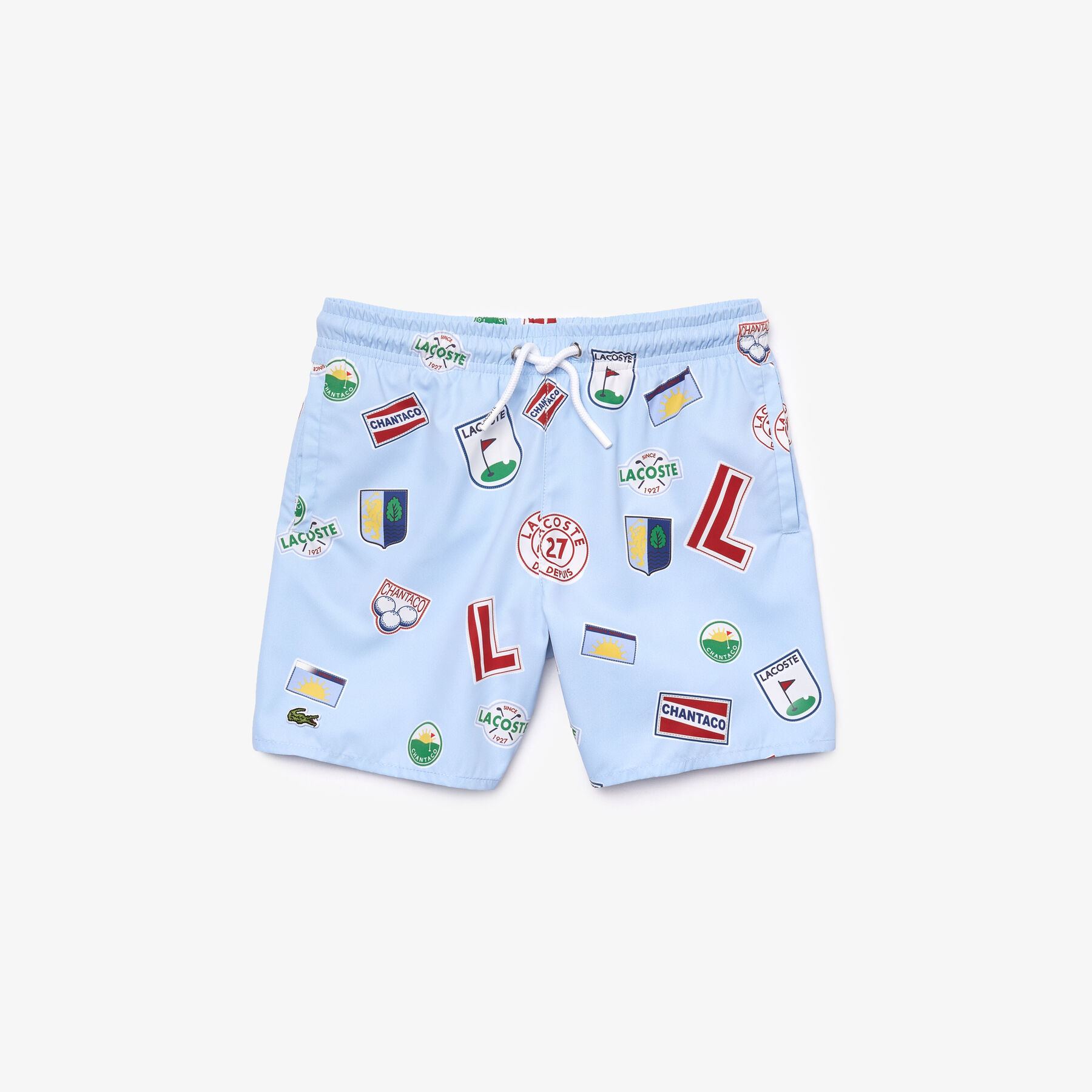 lacoste boys  quick dry badge print swimming trunks