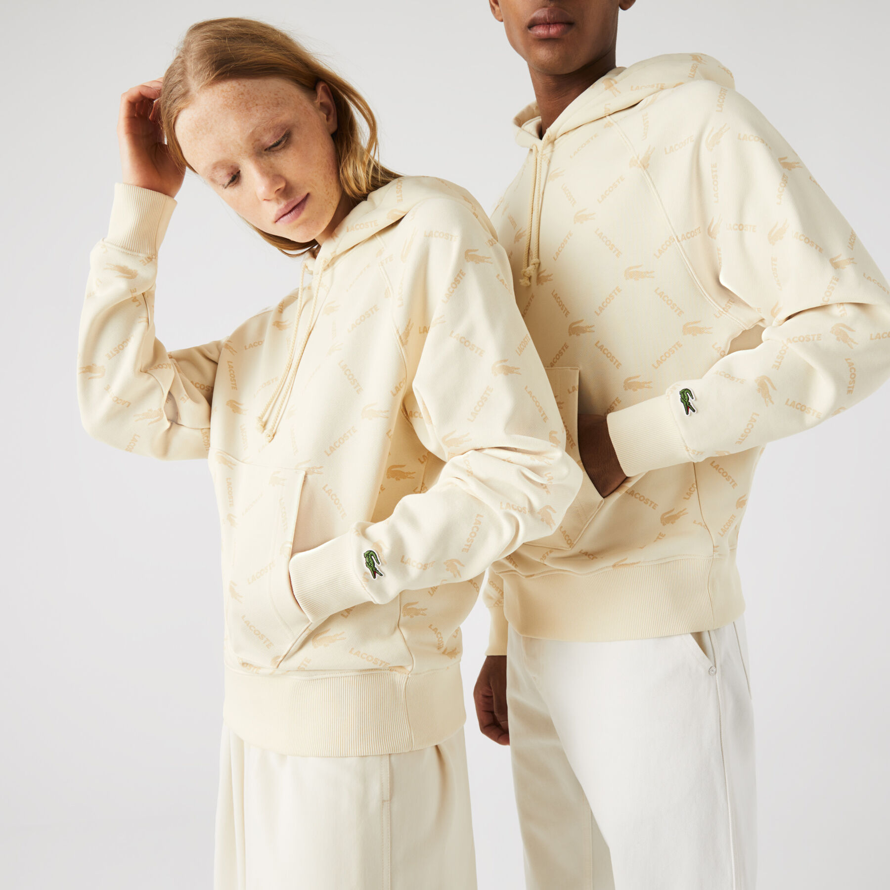 لاكوست سويت شيرت قطني للجنسين بغطاء رأس وقصة فضفاضة ومونوغرام مجموعة lacoste live