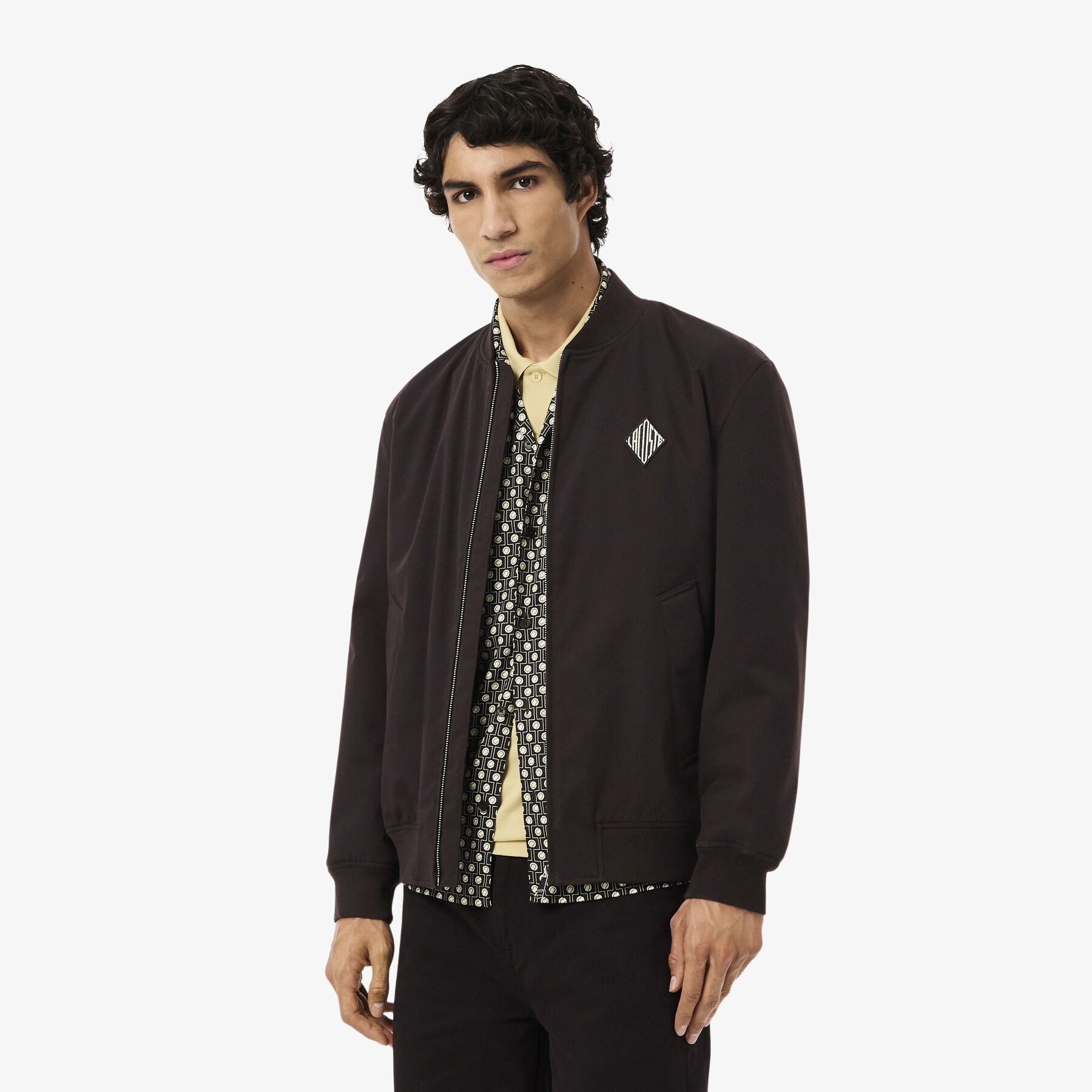 lacoste retro badge water repellent bomber jacket