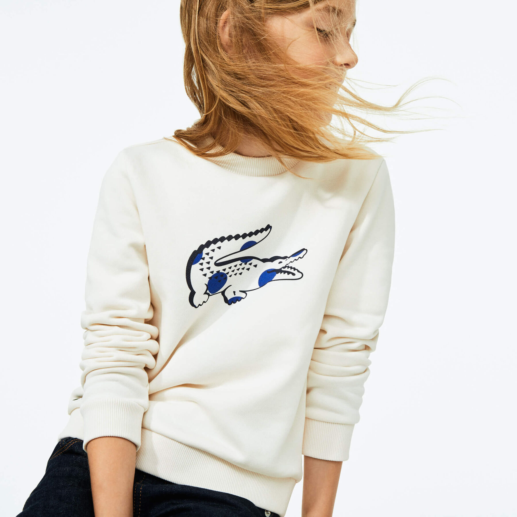 Girl’s Crocodile Print Fleece Sweatshirt lacoste girl s crocodile print fleece sweatshirt
