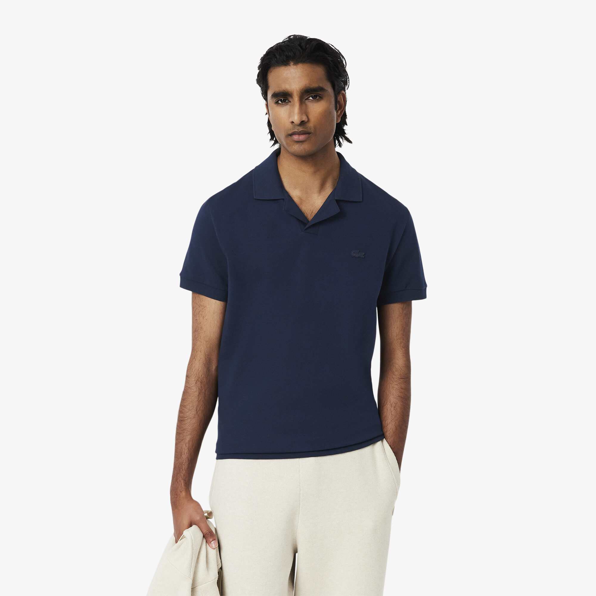 Classic Fit Open Neck Paris Polo Shirt, Navy Blue | LACOSTE UAE