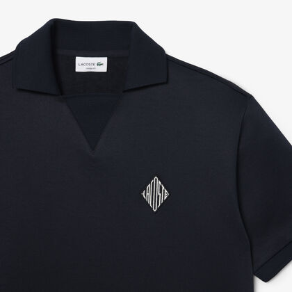 Loose Fit Badge Accent Fleece Polo Shirt