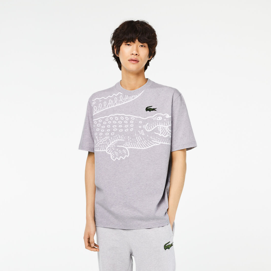 Men's Lacoste Round Neck Loose Fit Crocodile Print T-shirt