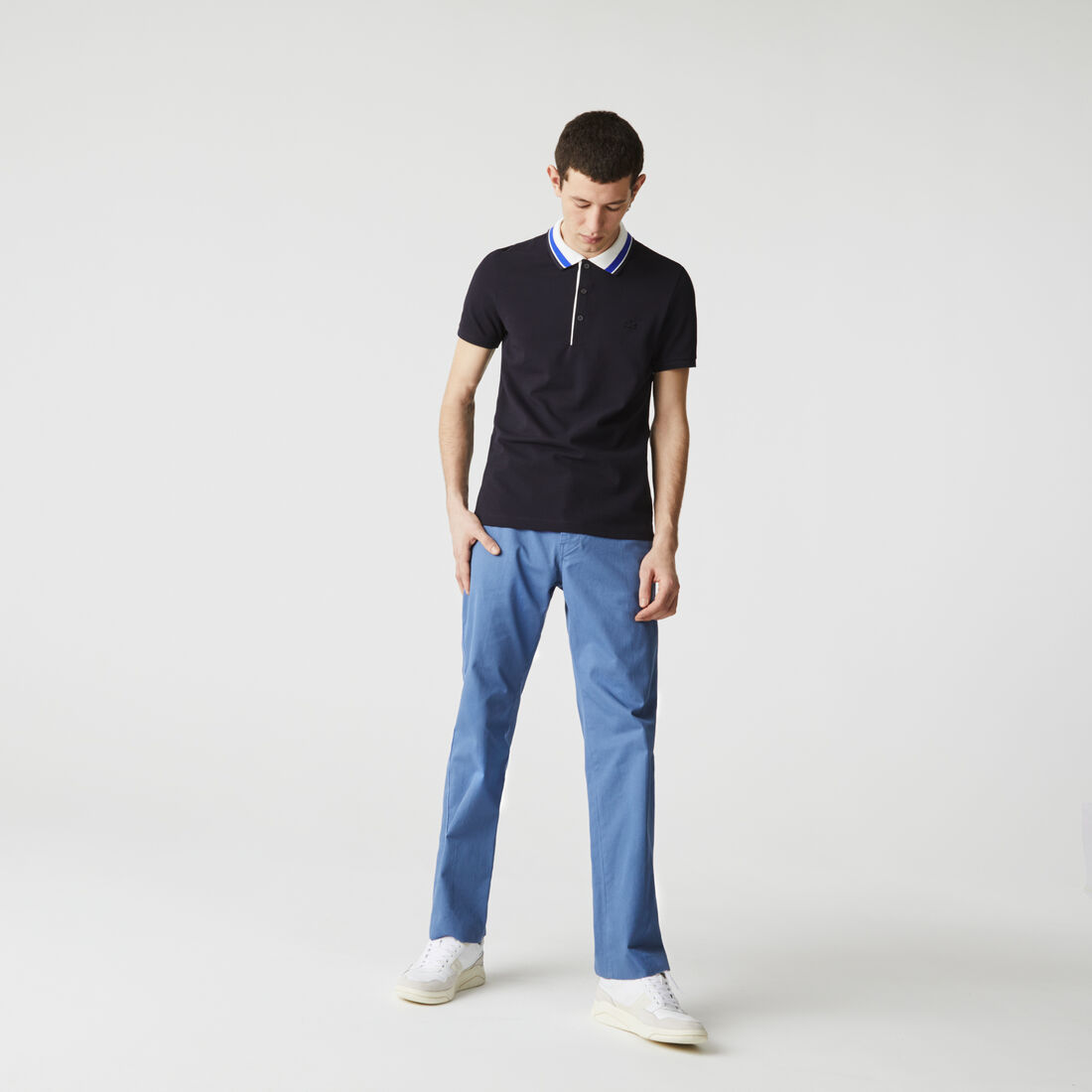 Men’s Lacoste Slim Fit Striped Collar Cotton Piqué Polo Men’s Lacoste Slim Fit Striped Collar Cotton Piqué Polo