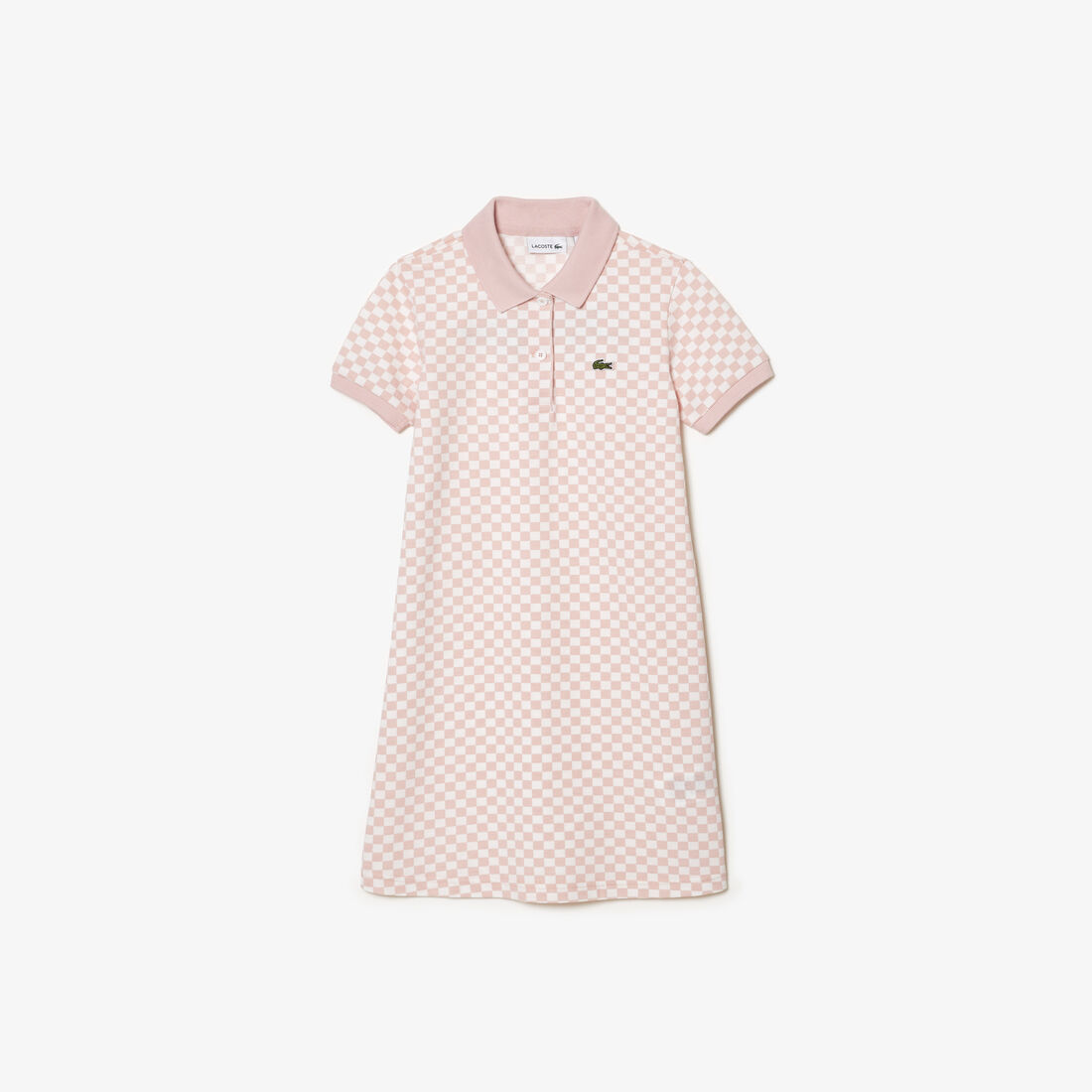 فستان بولو لاكوست قطن عضوي بنقشة مربعات للبنات