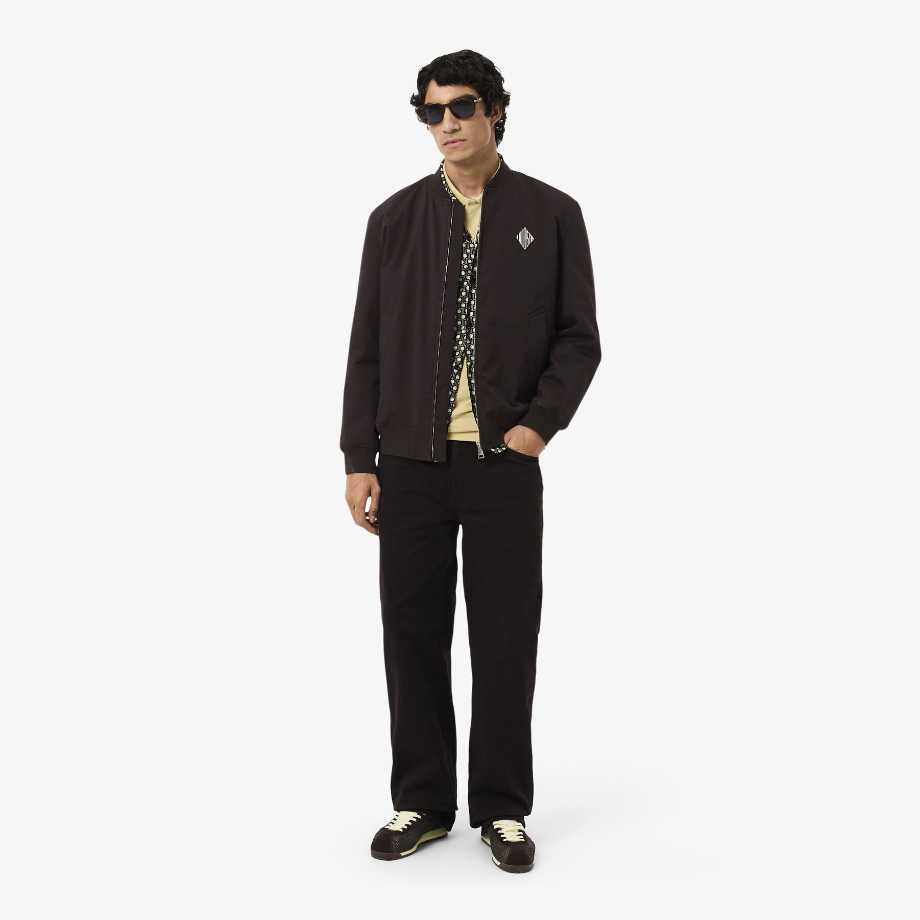 lacoste retro badge water repellent bomber jacket
