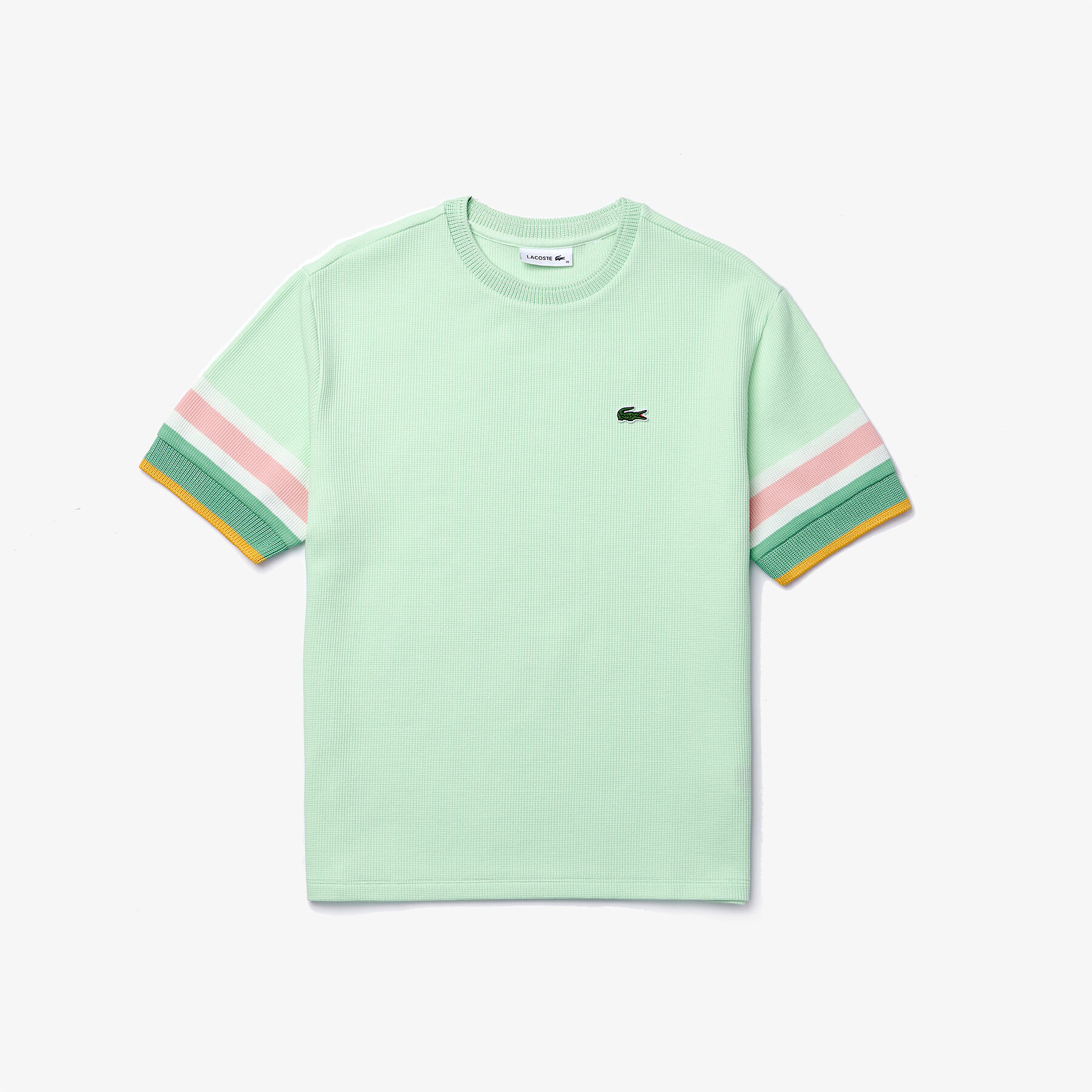 lacoste women s crew neck striped accents honeycomb cotton t shirt