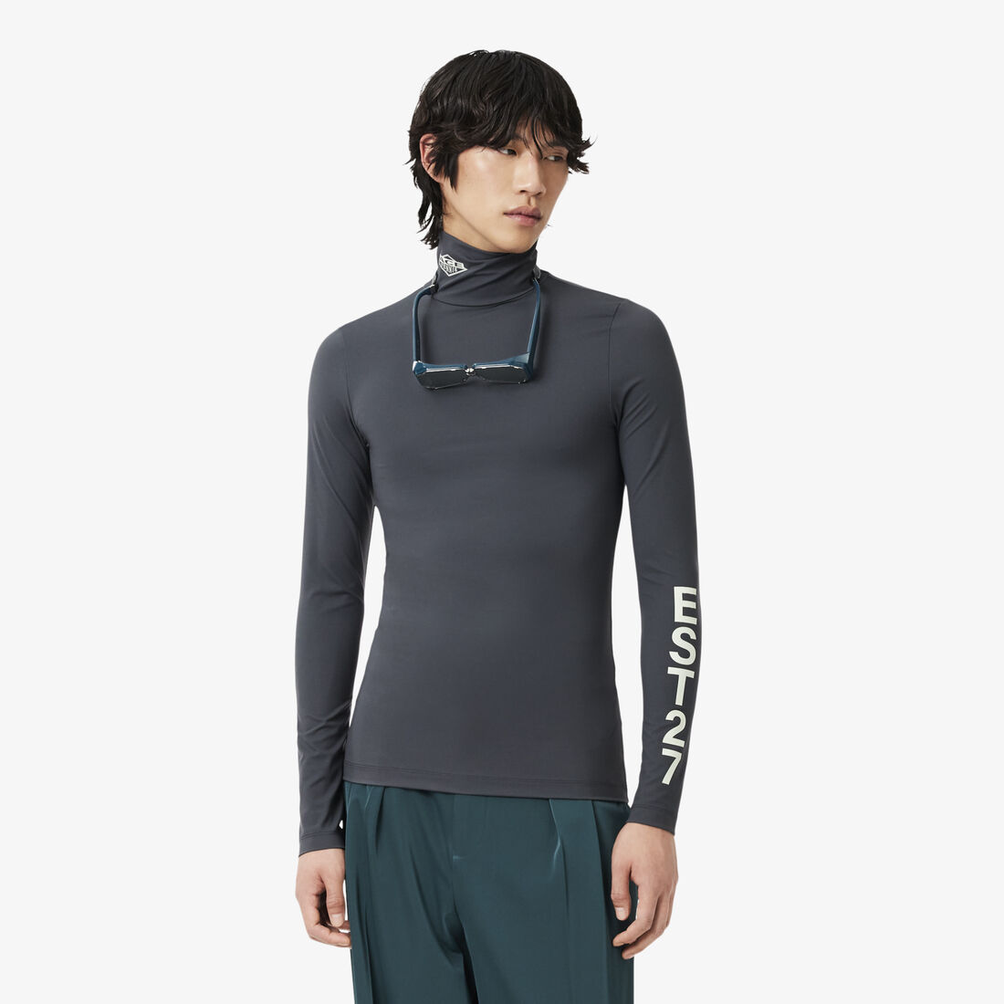 lacoste runway high neck printed stretch t shirt