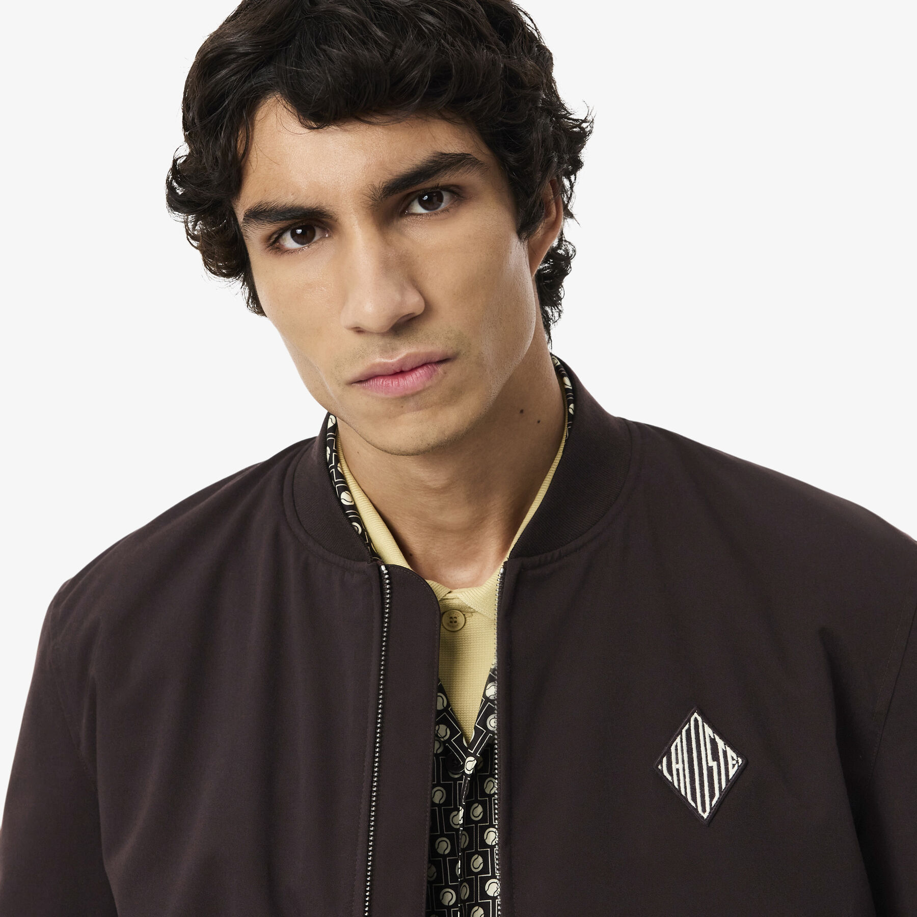 lacoste retro badge water repellent bomber jacket