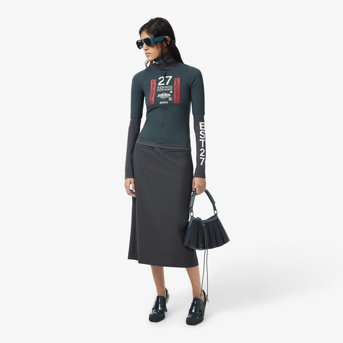 lacoste runway high neck printed stretch t shirt