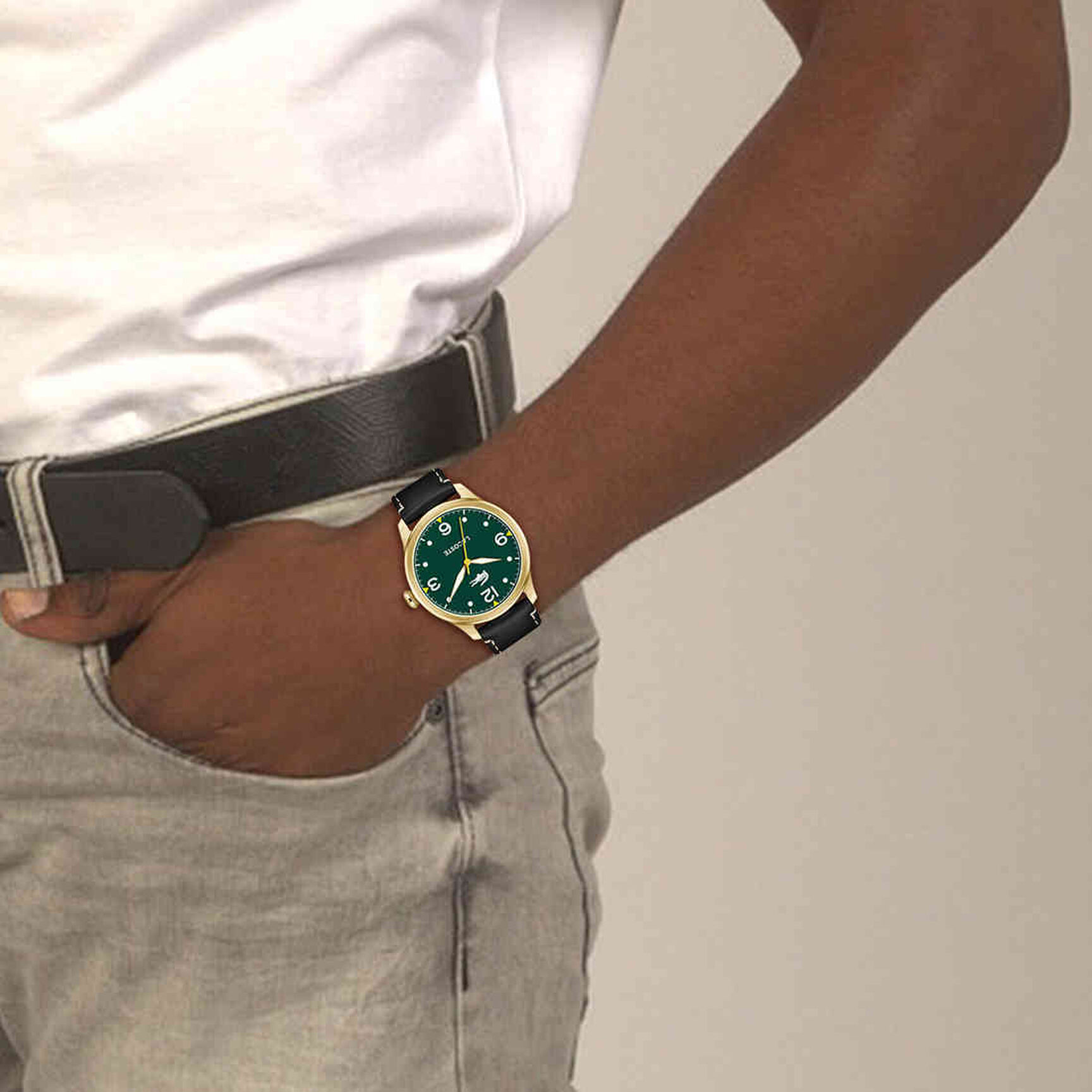 Men Leather 3 Hand Watch Men Leather 3 Hand Quartz Watch - 2011399-BLK