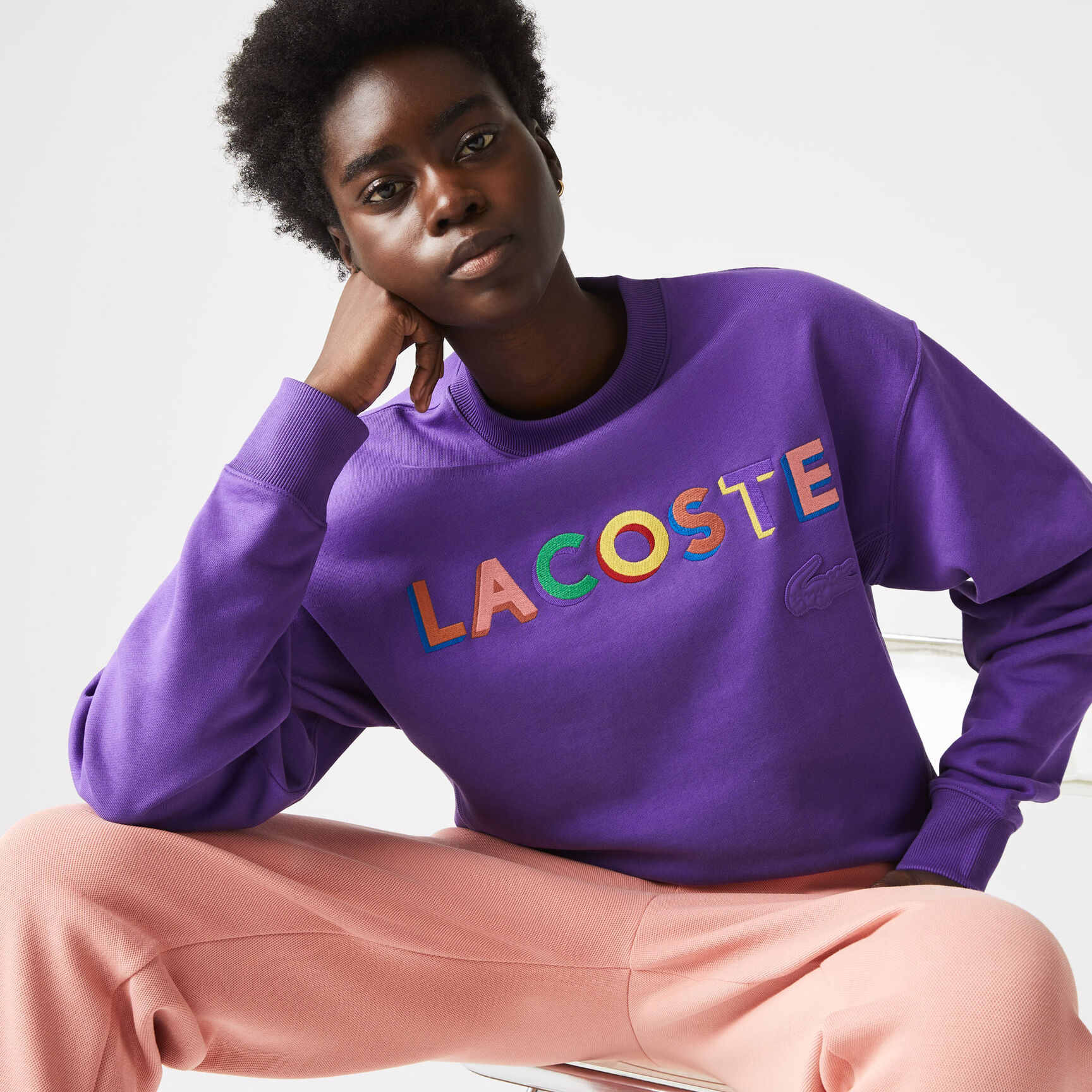 Unisex Lacoste L!VE Loose Fit Embroidered Fleece Sweatshirt