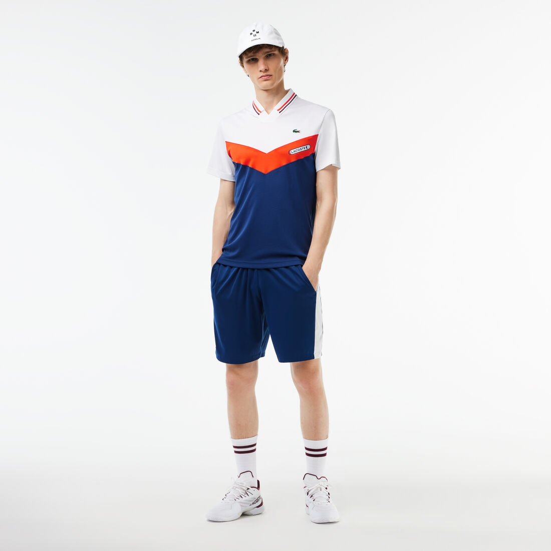 تي شيرت بولو بنقشة شعار الماركة وياقة بلون مغاير وقصّة كلاسيكية Slim Fit Lacoste Tennis x Daniil Medvedev Seamless Effect Polo Shirt - DH1099-00-LIH