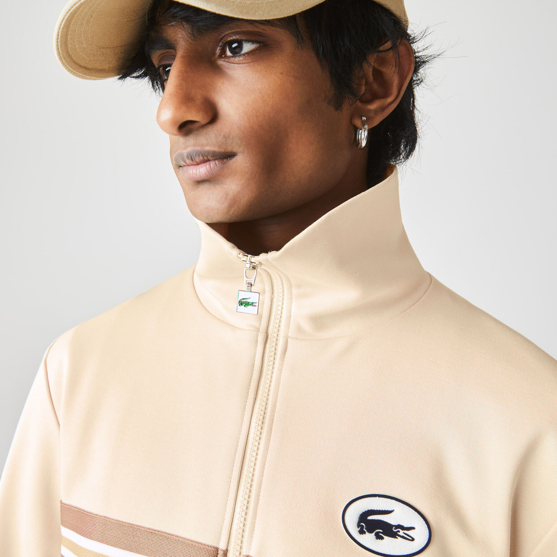 lacoste men s heritage striped band and badge zip sweatshirt