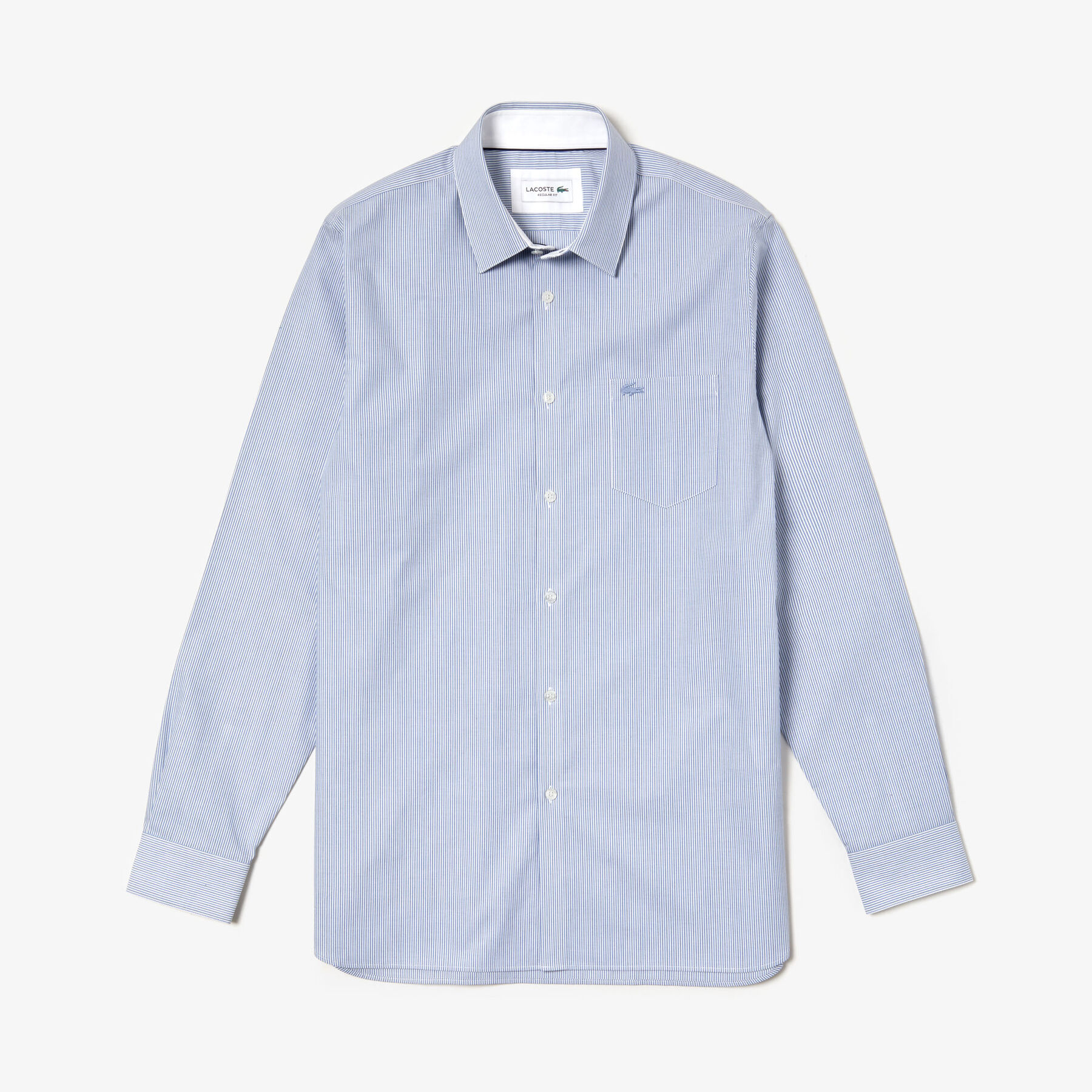 lacoste men s regular fit vertically striped cotton poplin shirt