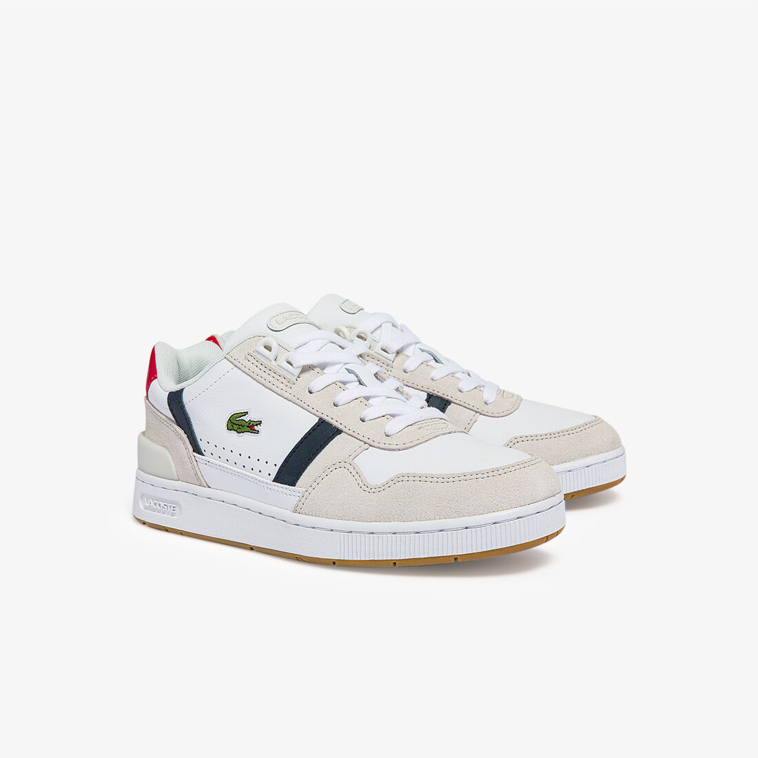 سنيكرز تي كليب جلد وشمواه بثلاثة ألوان للنساء Women's T-Clip Tricolour Leather and Suede Trainers - 40SFA0043-407