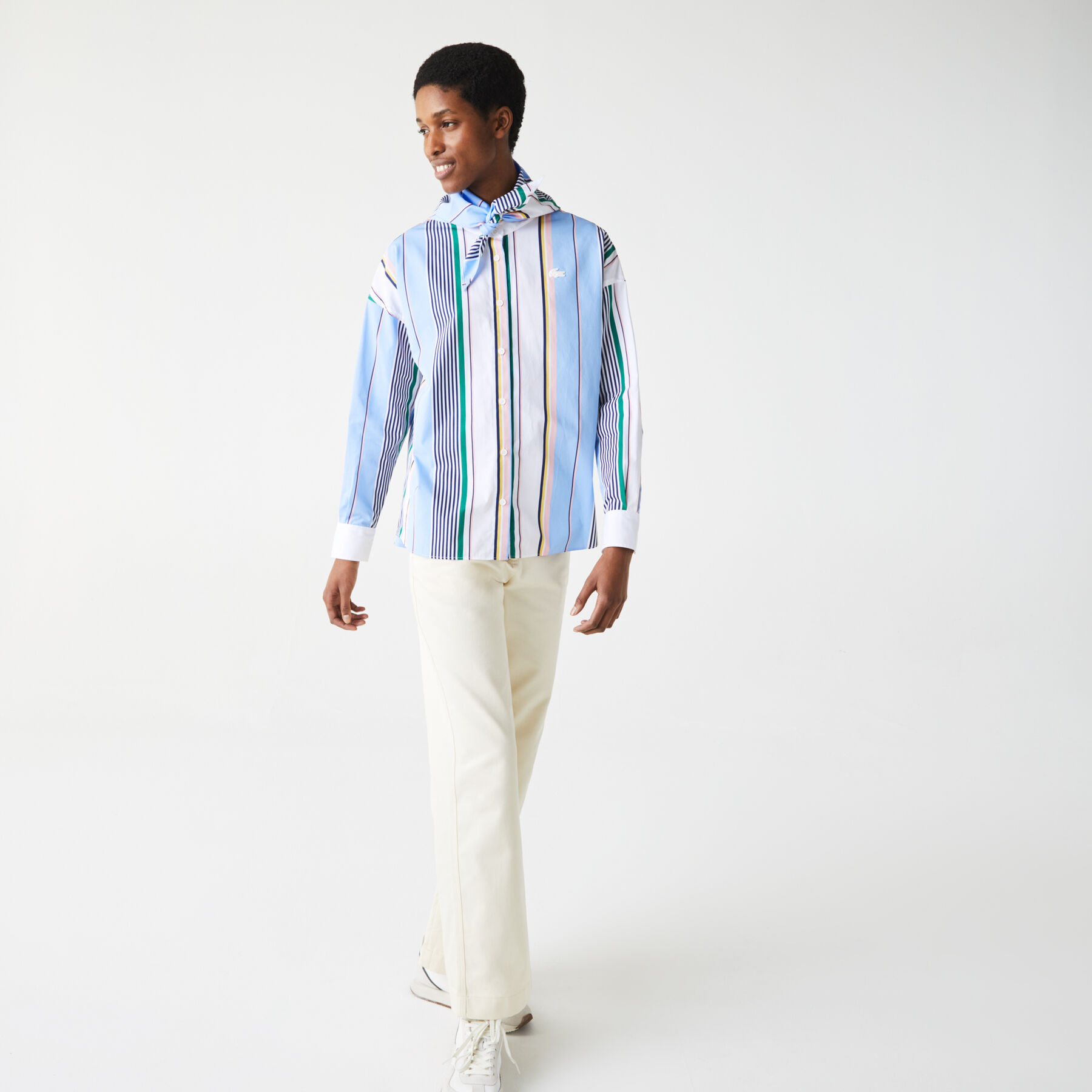 women s lacoste live classic fit scarf neck striped cotton shirt