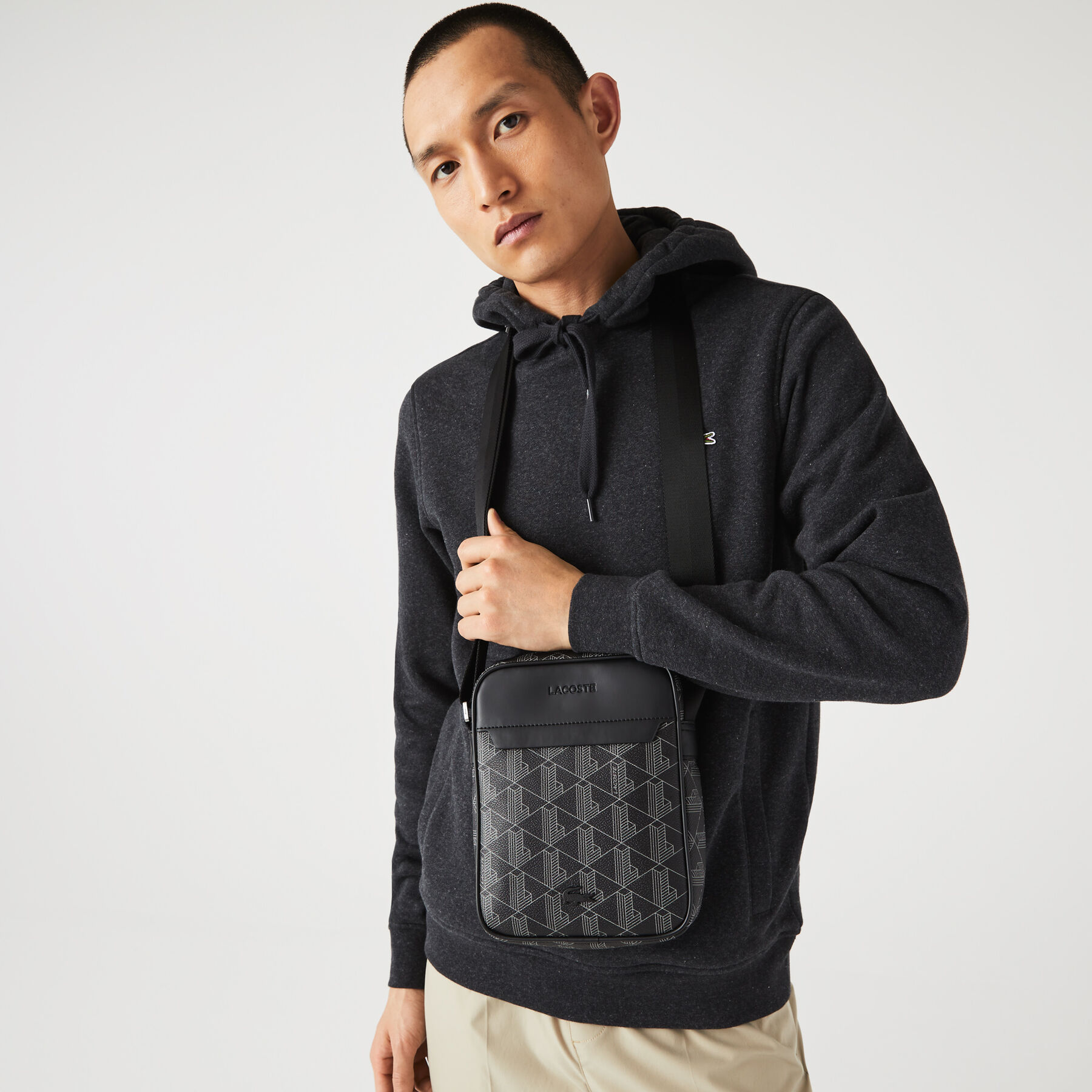 lacoste men s the blend monogram canvas vertical bag