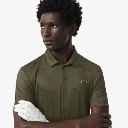 تي شيرت بولو قطن مطاطي بقصّة عادية ومزين بشريط يحمل كلمة Lacoste
