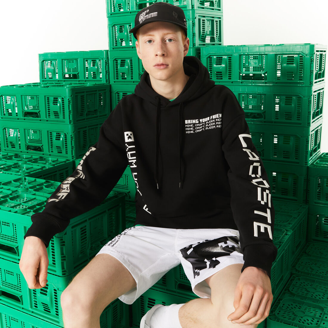 هودي صوف بقصة فضفاضة للرجال مجموعة Lacoste L!VE x Minecraft