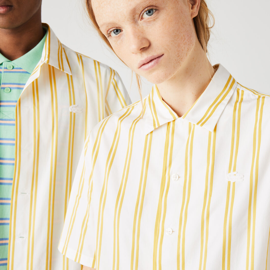 Unisex Lacoste LIVE Striped Satiny Shirt Unisex Lacoste LIVE Striped Satiny Shirt