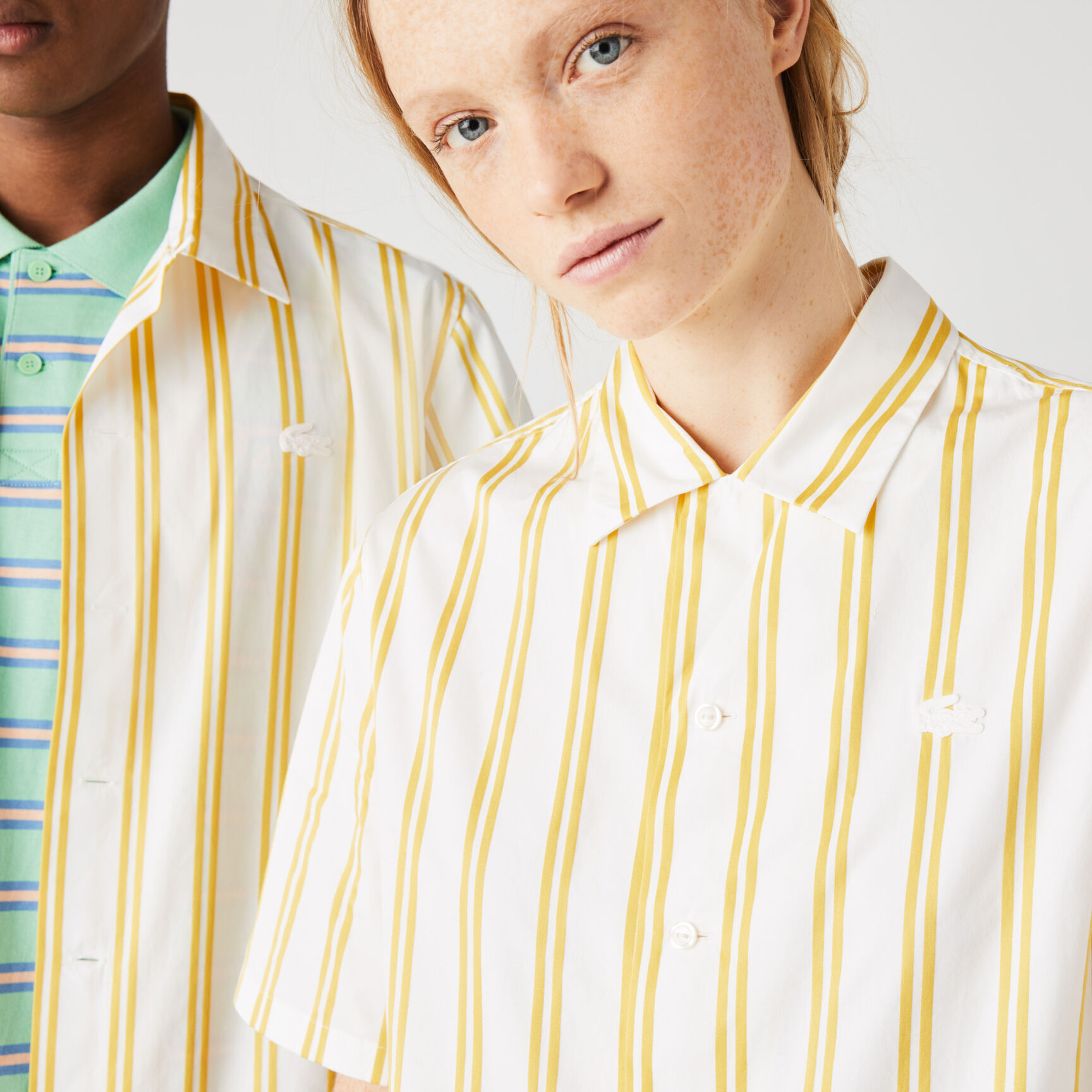 Unisex Lacoste LIVE Striped Satiny Shirt Unisex Lacoste LIVE Striped Satiny Shirt
