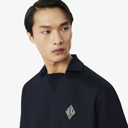 Loose Fit Badge Accent Fleece Polo Shirt Loose Fit Badge Accent Fleece Polo Shirt
