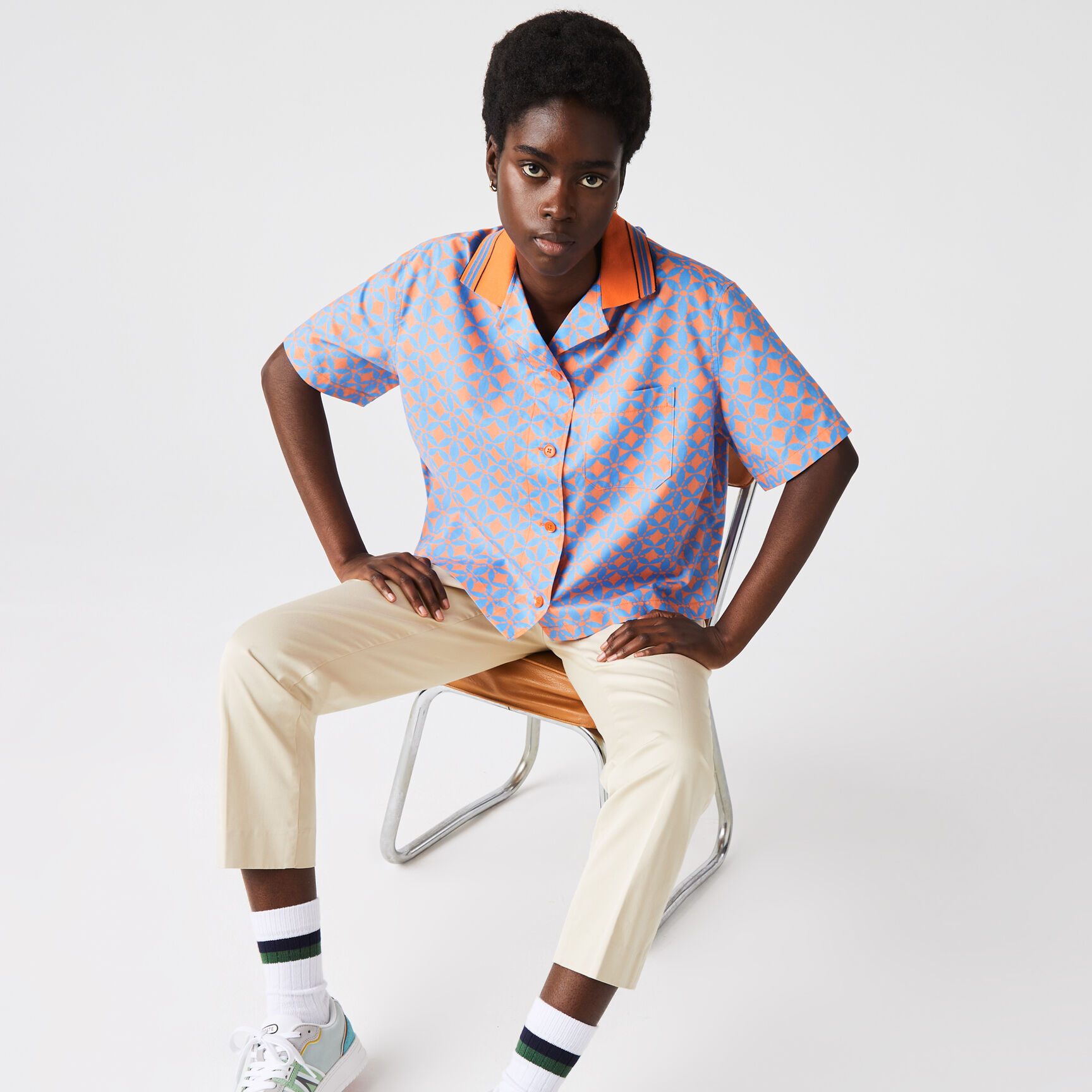 قميص قطن بوبلين مطبوع للنساء