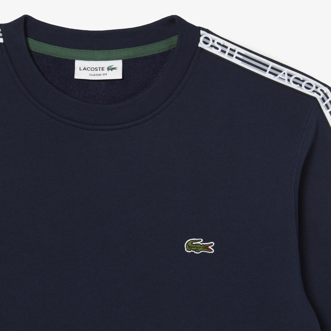هودي رياضي بطبعة Lacoste Men's Classic Fit Logo Stripe Flannel Jogger Sweatshirt - SH5073-00-166