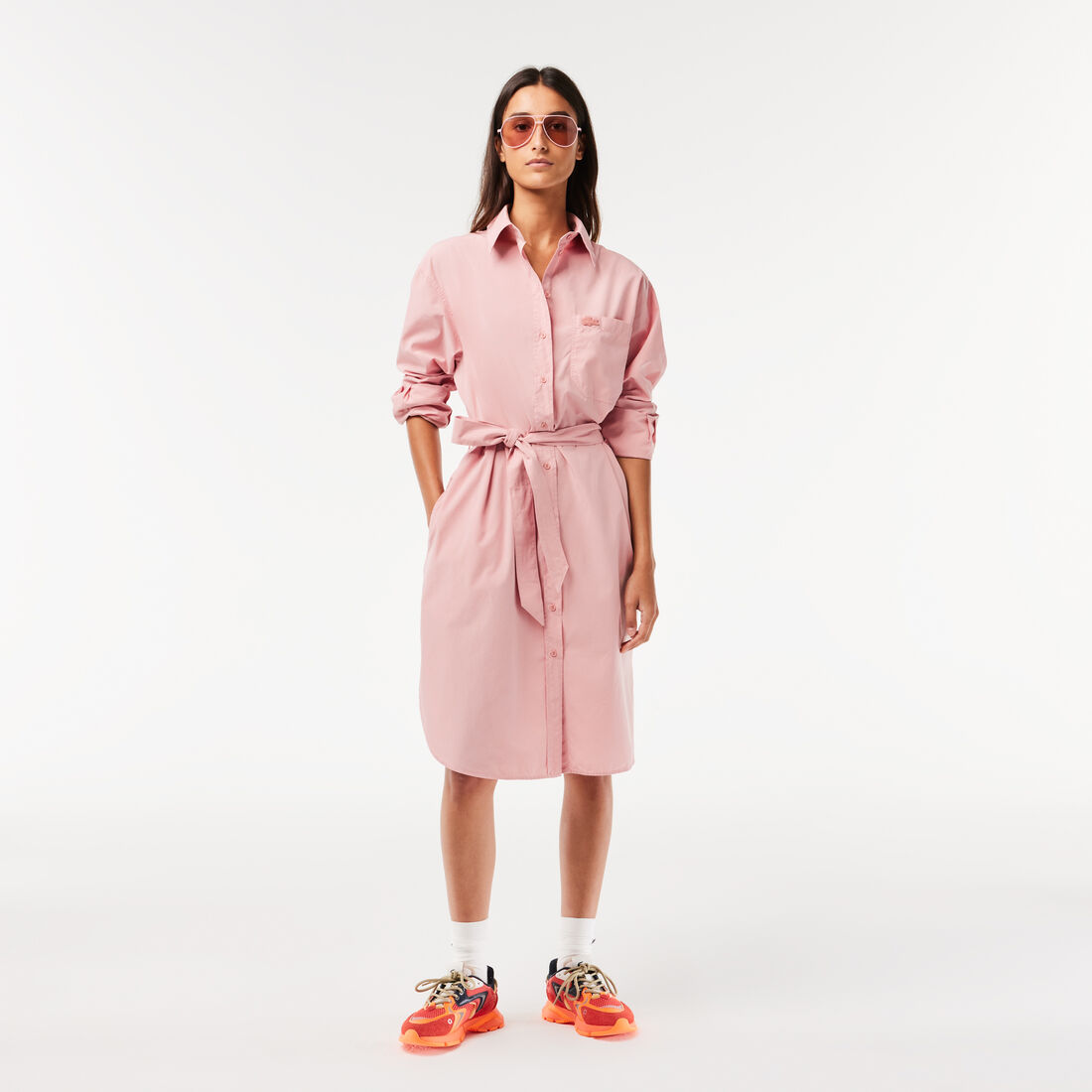 فستان لاكوست بتصميم قميص قطن بوبلين بقصة فضفاضة للنساء Women’s Lacoste Loose Fit Cotton Poplin Shirt Dress - EF5881-00-K86
