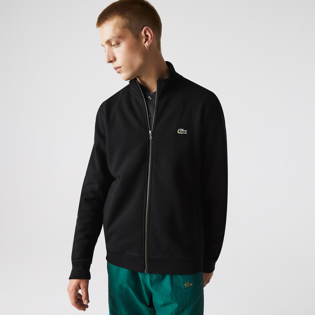 Men's Zippered Stand-Up Collar Piqué Fleece Jacket Men's Zippered Stand-Up Collar Piqué Fleece Jacket