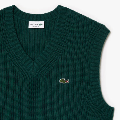 Carded Wool V Neck Sweater Vest
