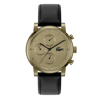lacoste black leather strap men s watch