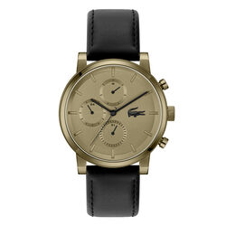 lacoste black leather strap men s watch