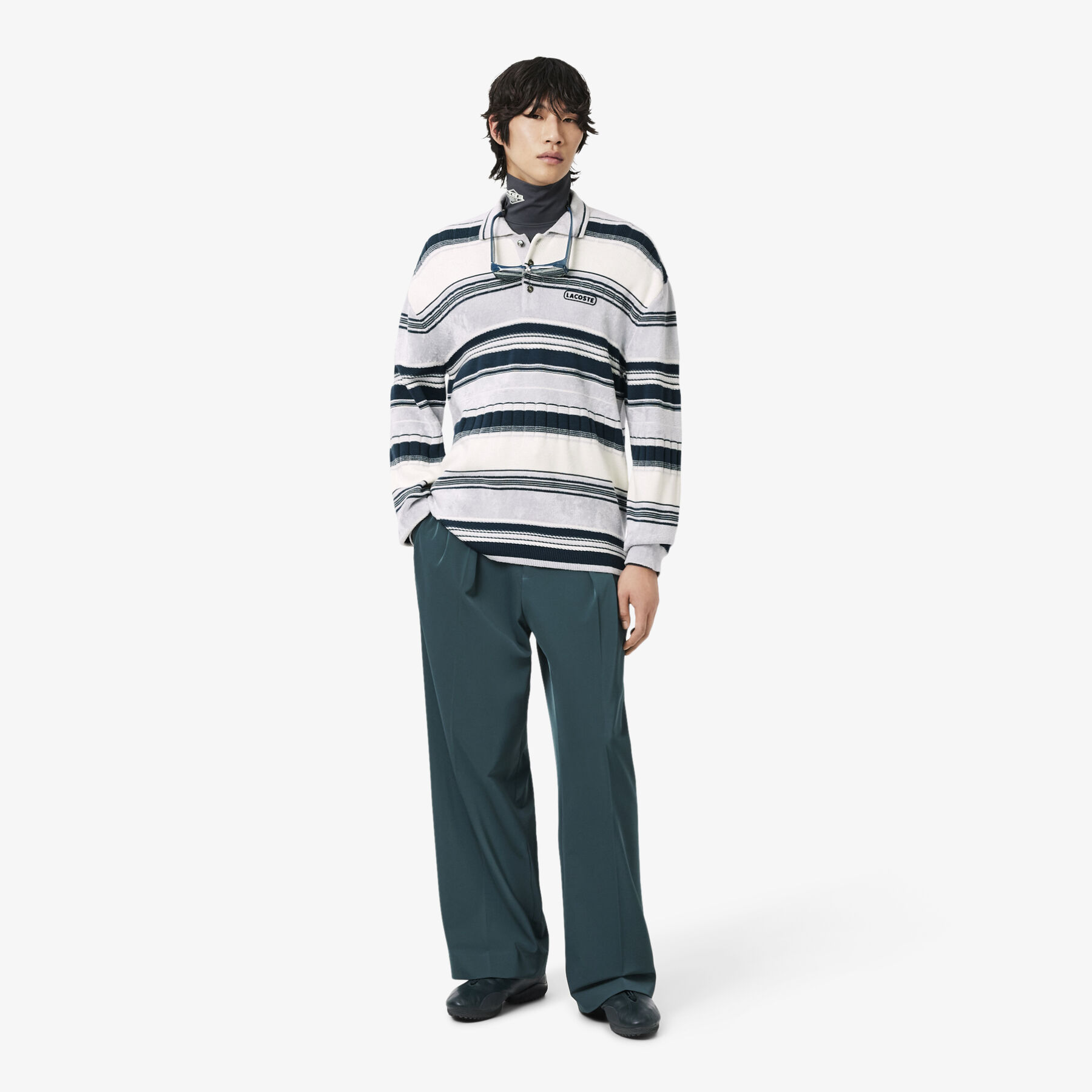lacoste runway high neck printed stretch t shirt