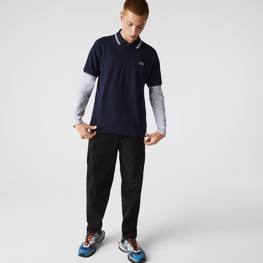 Men’s Lacoste Classic Fit Striped Accents Cotton Piqué Polo Shirt Men’s Lacoste Classic Fit Striped Accents Cotton Piqué Polo Shirt