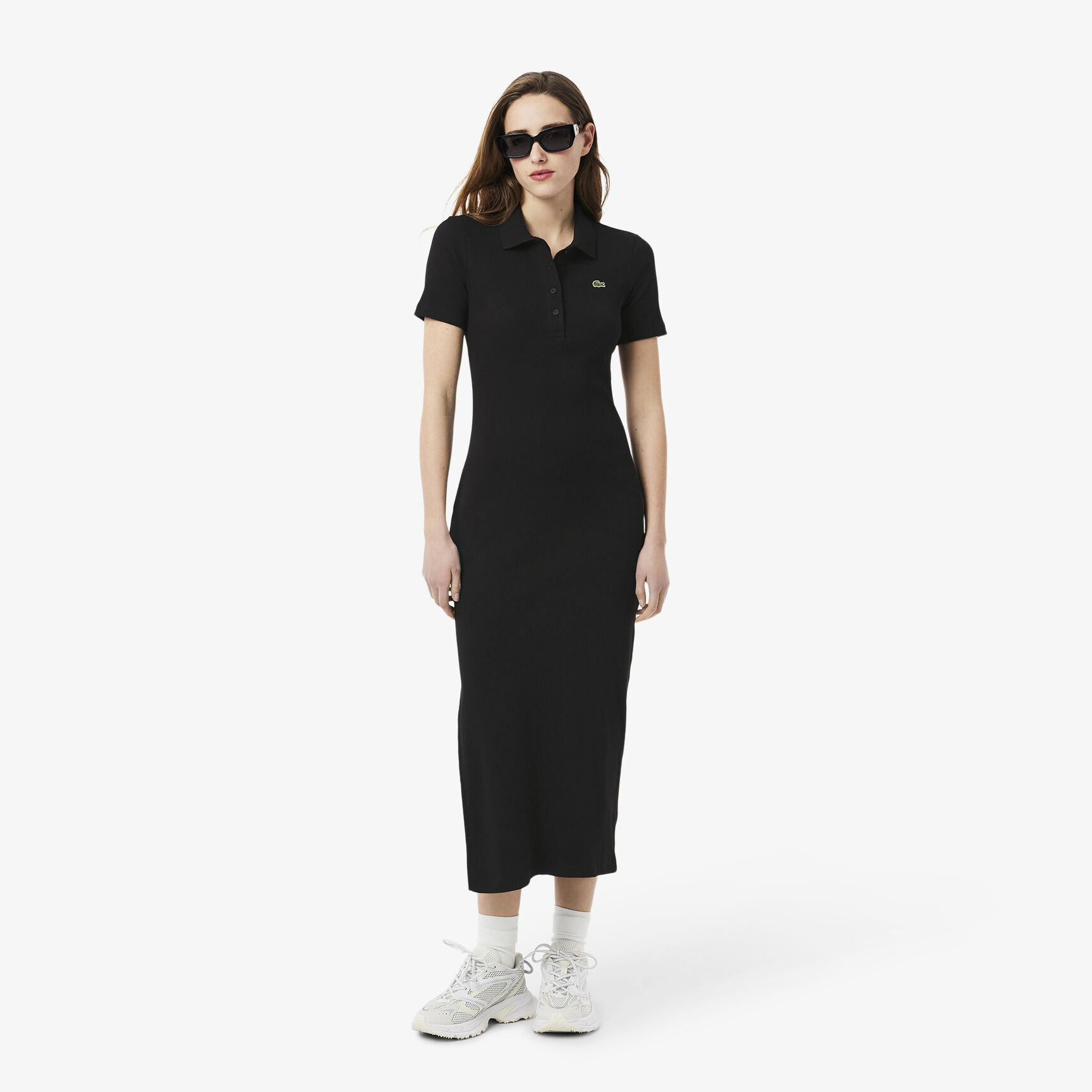 فستان بولو من القطن المضلع الطويل Long Ribbed Cotton Polo Dress - EF9622-00-031