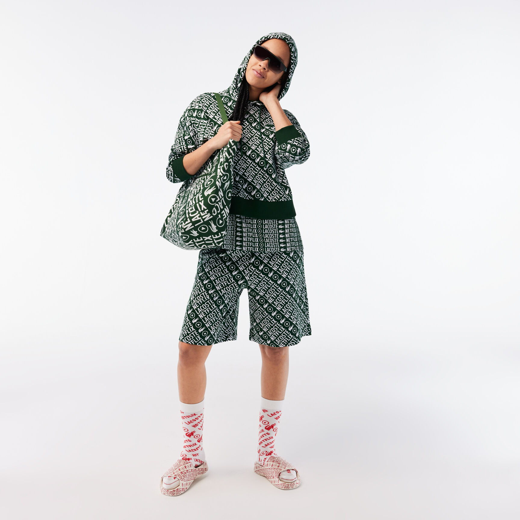 شورت قطن عضوي بطبعة للنساء مجموعة Lacoste x Netflix